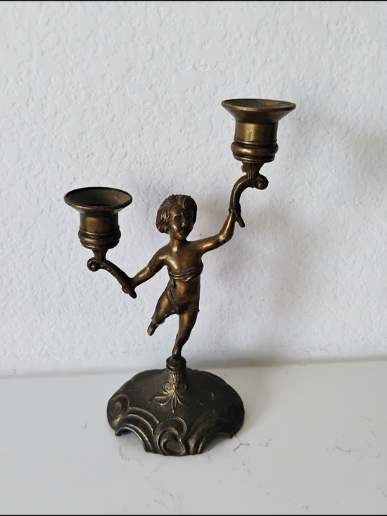Other - Bronze Finish Cherub Double Candle Holder - Elegant Home Accent